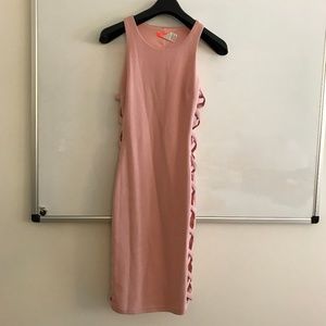 BANJUL stretch pink midi dress with criss cross